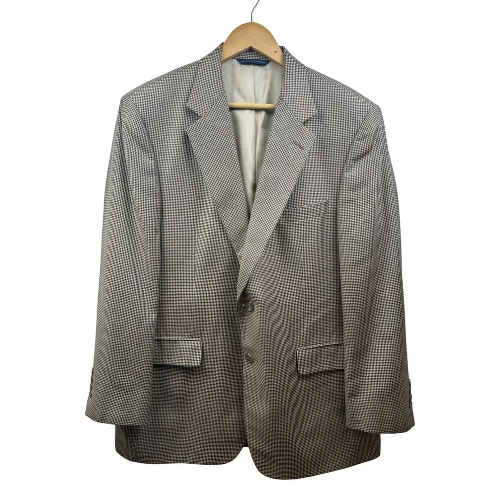 Brooks Brothers Silk Wool Blazer Men 42R Brown Houndstooth USA Made Preppy Style